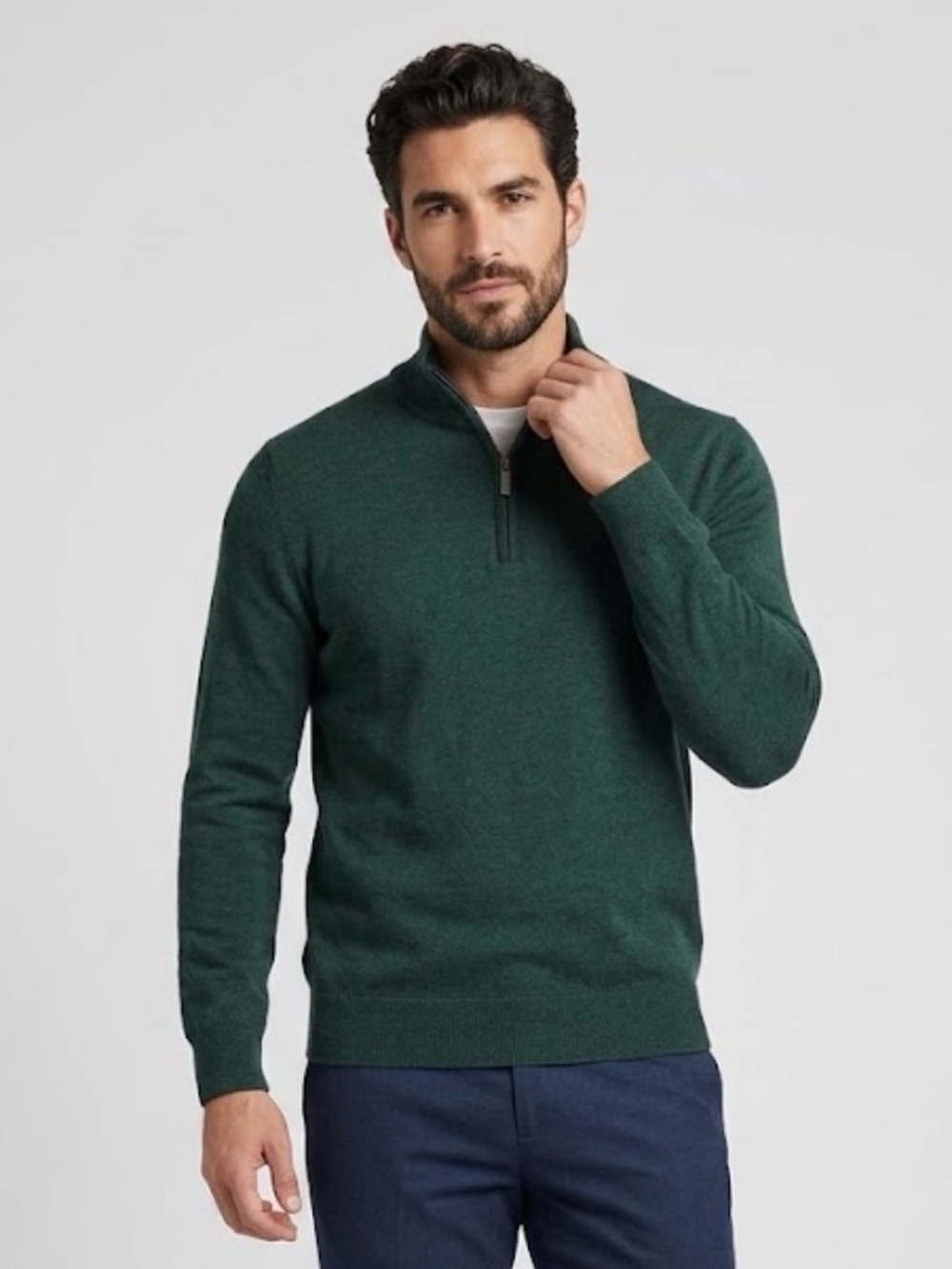 Fairlane Mens Green Quarter Zip Sweater Merino Wool Fall Pullover Mock Neck S